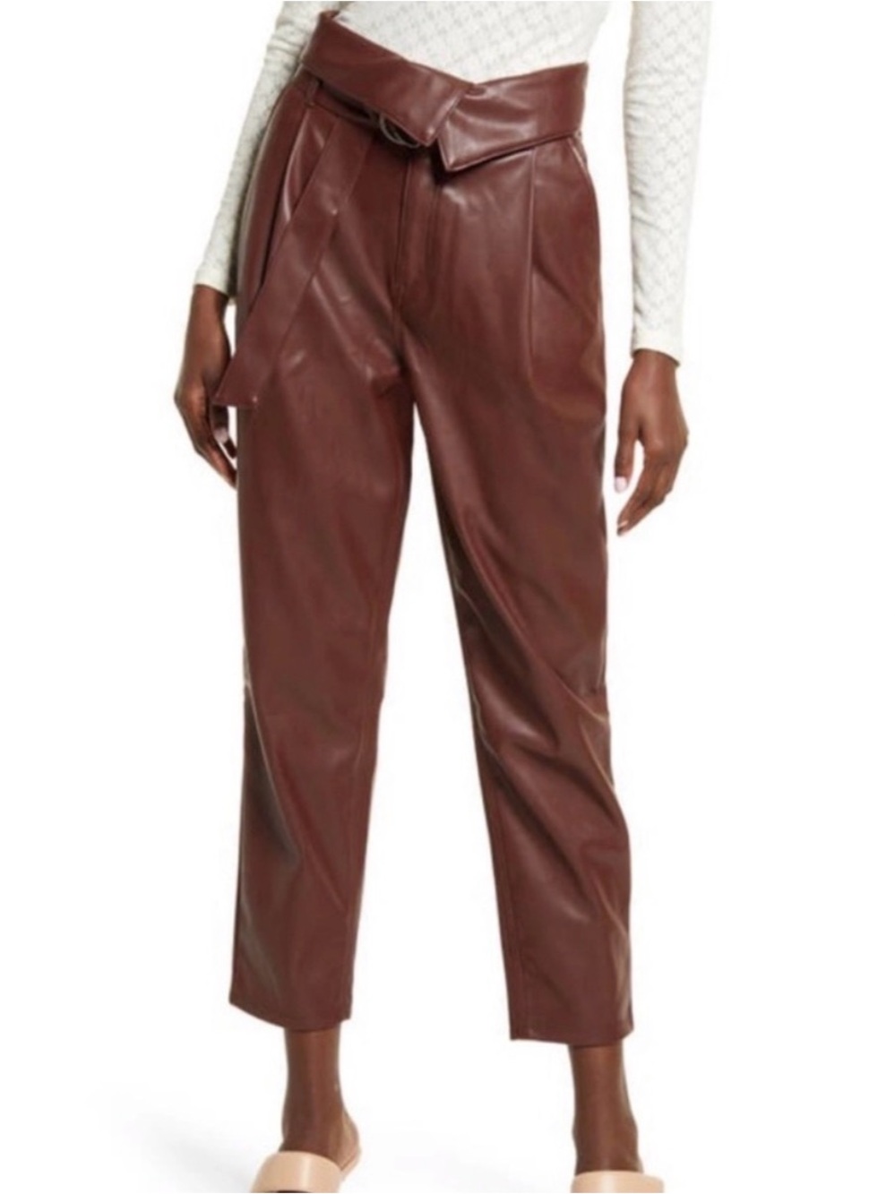 NWT Nordstrom Open Edit Faux Leather Straight Leg Pants Brown Size Small